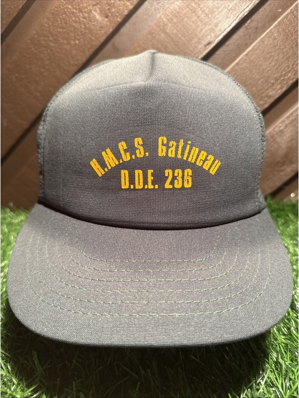 Vintage HMCS Gatineau DDE 236 Hat Cap Gray Trucker Snapback Canadian Navy Taiwan